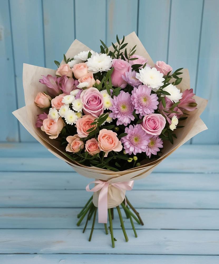 Букет цветов из: Хризантемы, Розы и Альстромерии в Пыть-Яхе