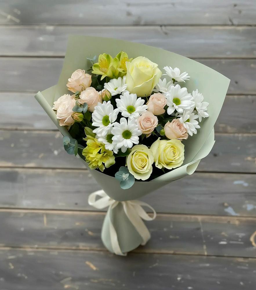 Букет цветов из: Альстромерии, Розы и Хризантемы в Пыть-Яхе