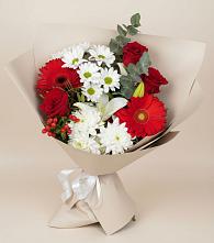 Букет цветов из:  Розы, Хризантемы, Герберы и Лилии в Пыть-Яхе